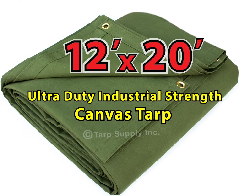 12' x 20' Green Polyester Canvas Tarp U40269