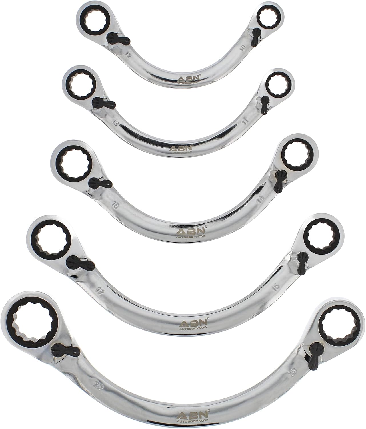 Double Box Ratcheting Wrench Set 5pc Half-Moon Metric Double Ended 10 to 22mm C67693