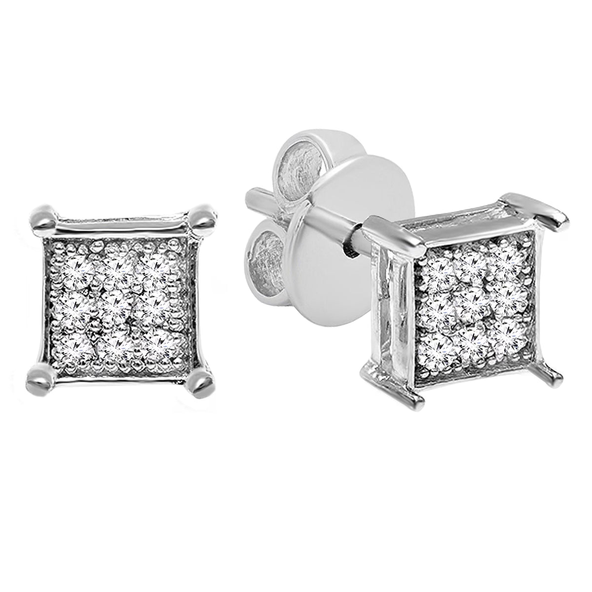 0.06 CT Round White Diamond Stud Earrings in Sterling Silver B957