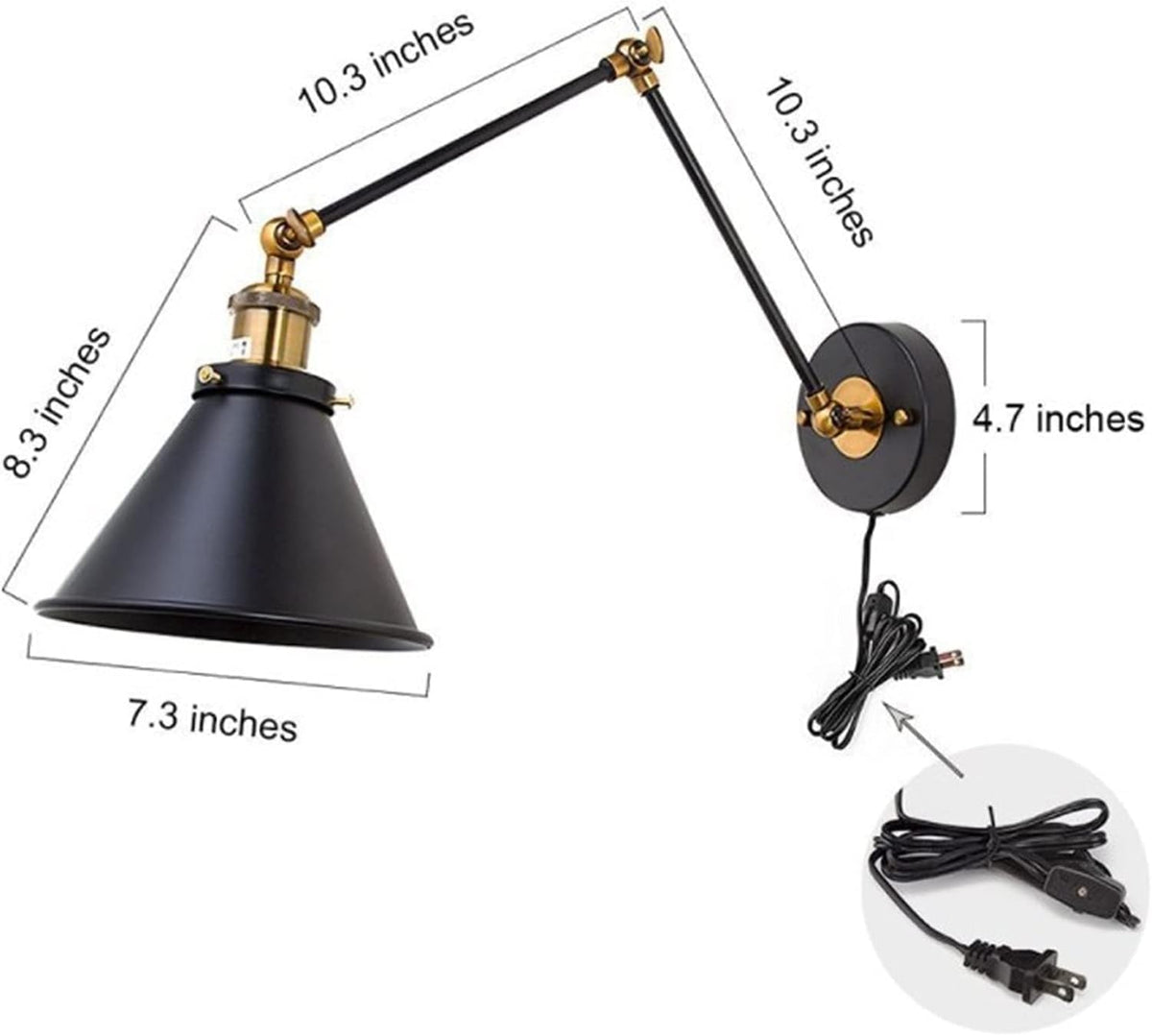 Vintage Industrial Wall Lamp Swing Long Arm Adjustable Wall Sconce Light with Plug E27 O673