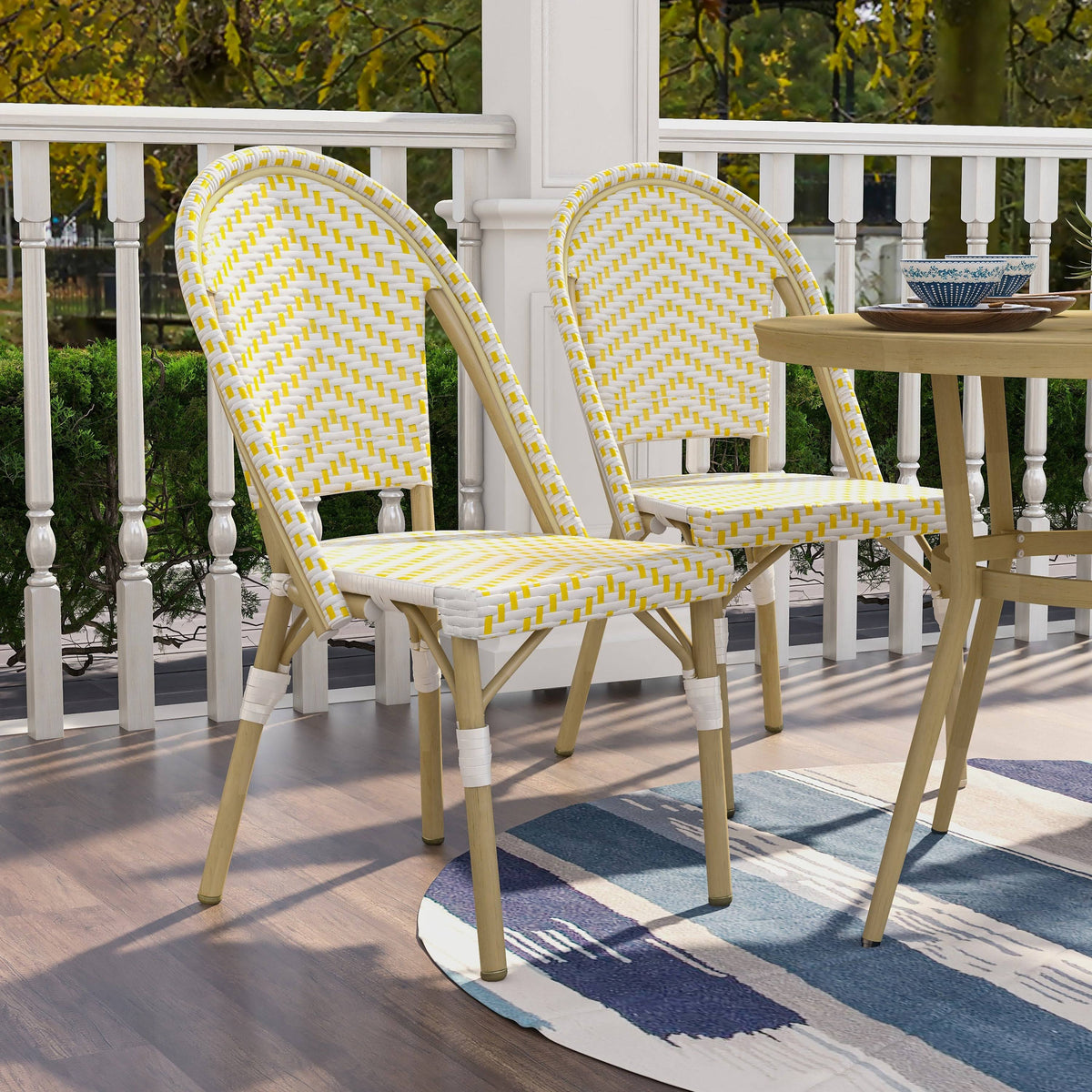 Natural Tone Patio Bistro Chairs (Set of 2) - Blue & White J5981