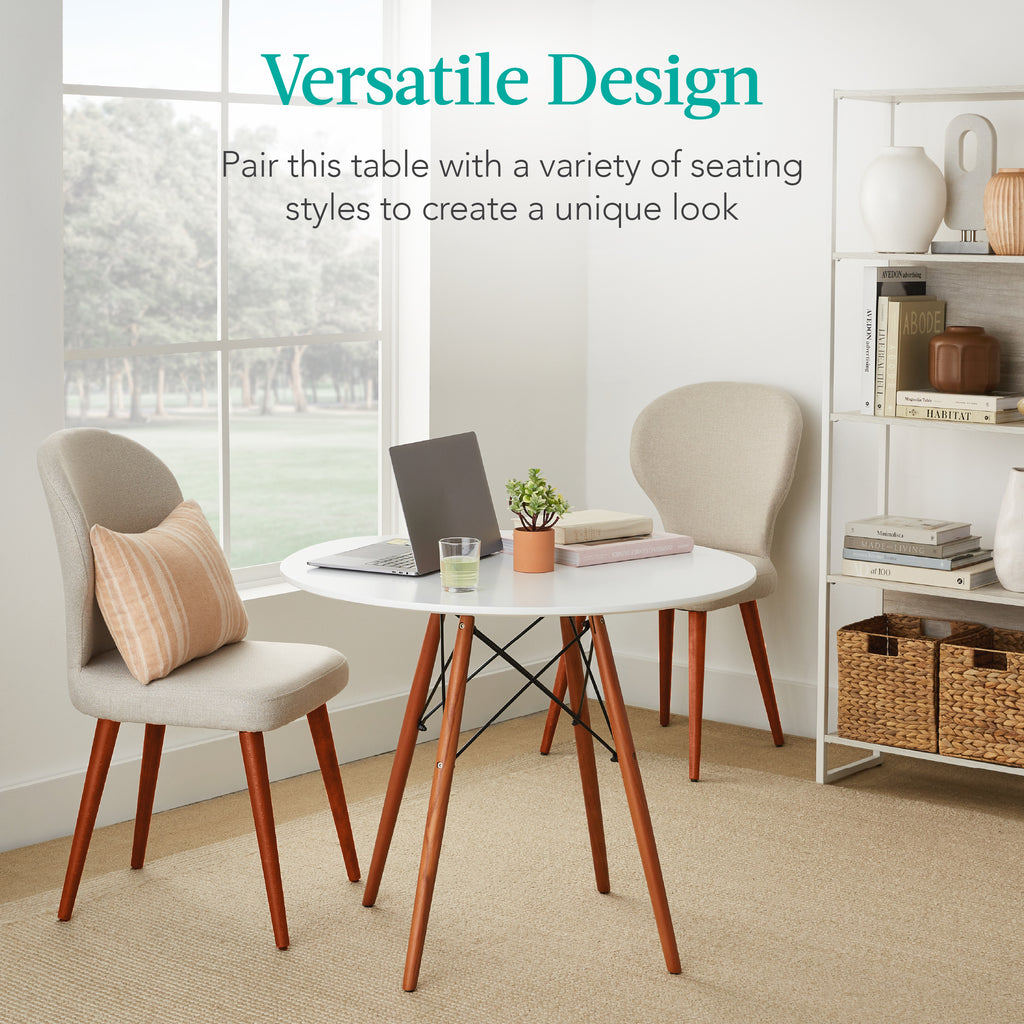 White Round Mid-Century Modern Dining Table with Metal Frame P37310