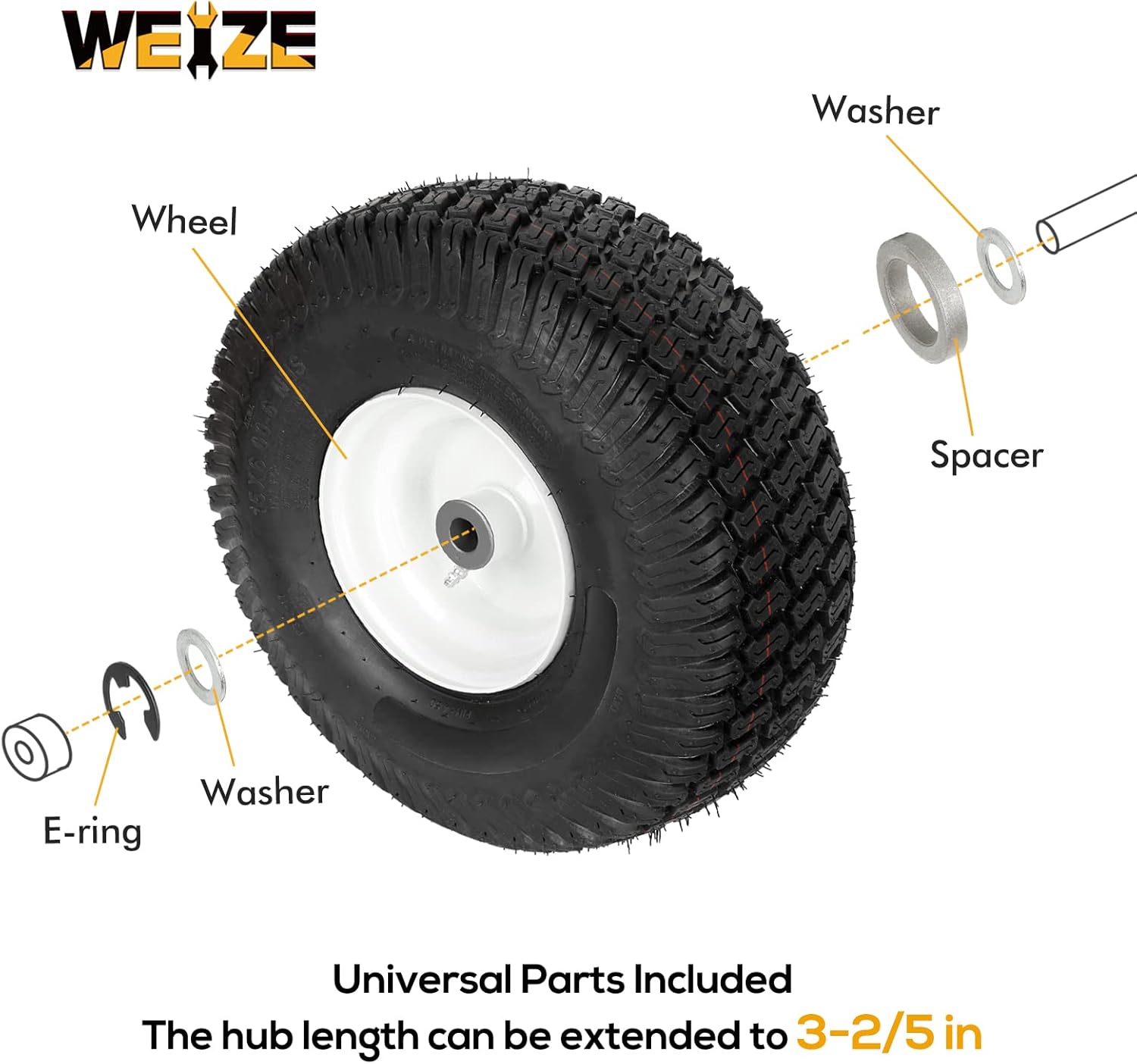 16x6.50-8 Flat Free Lawn Tires with Rim, Set of 2 R96496