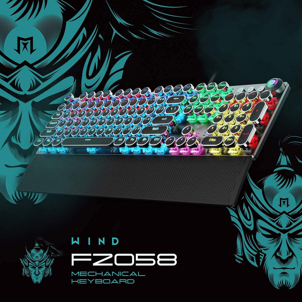 Retro Mechanical Gaming Keyboard, 104 Keys, RGB Rainbow Backlit, USB Wired, Blue Switch B634