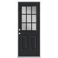 32 in. x 80 in. 9 Lite Jet Black Right-Hand Inswing Painted Smooth Fiberglass Prehung Front Door Q8924