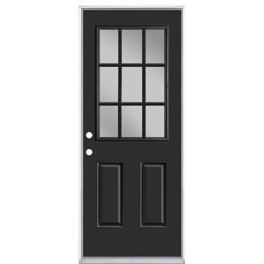 32 in. x 80 in. 9 Lite Jet Black Right-Hand Inswing Painted Smooth Fiberglass Prehung Front Door Q8924