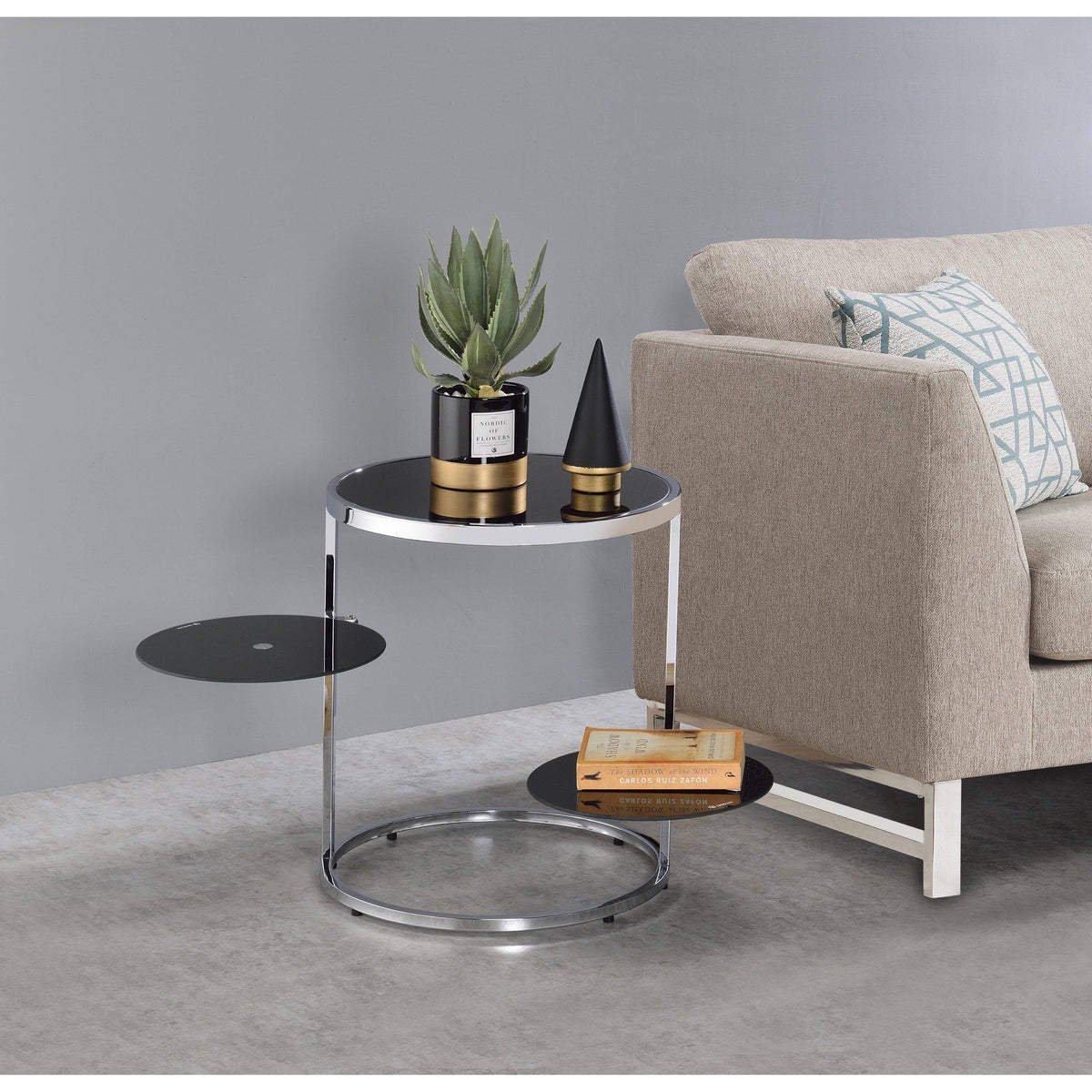 Black & Chrome Finish Side Table I8874