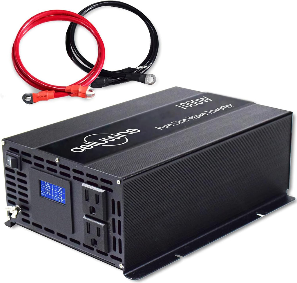 1000 Watt Pure Sine Wave Power Inverter 24V DC to AC 110V 120V with 2 US Socket LCD Display L54044