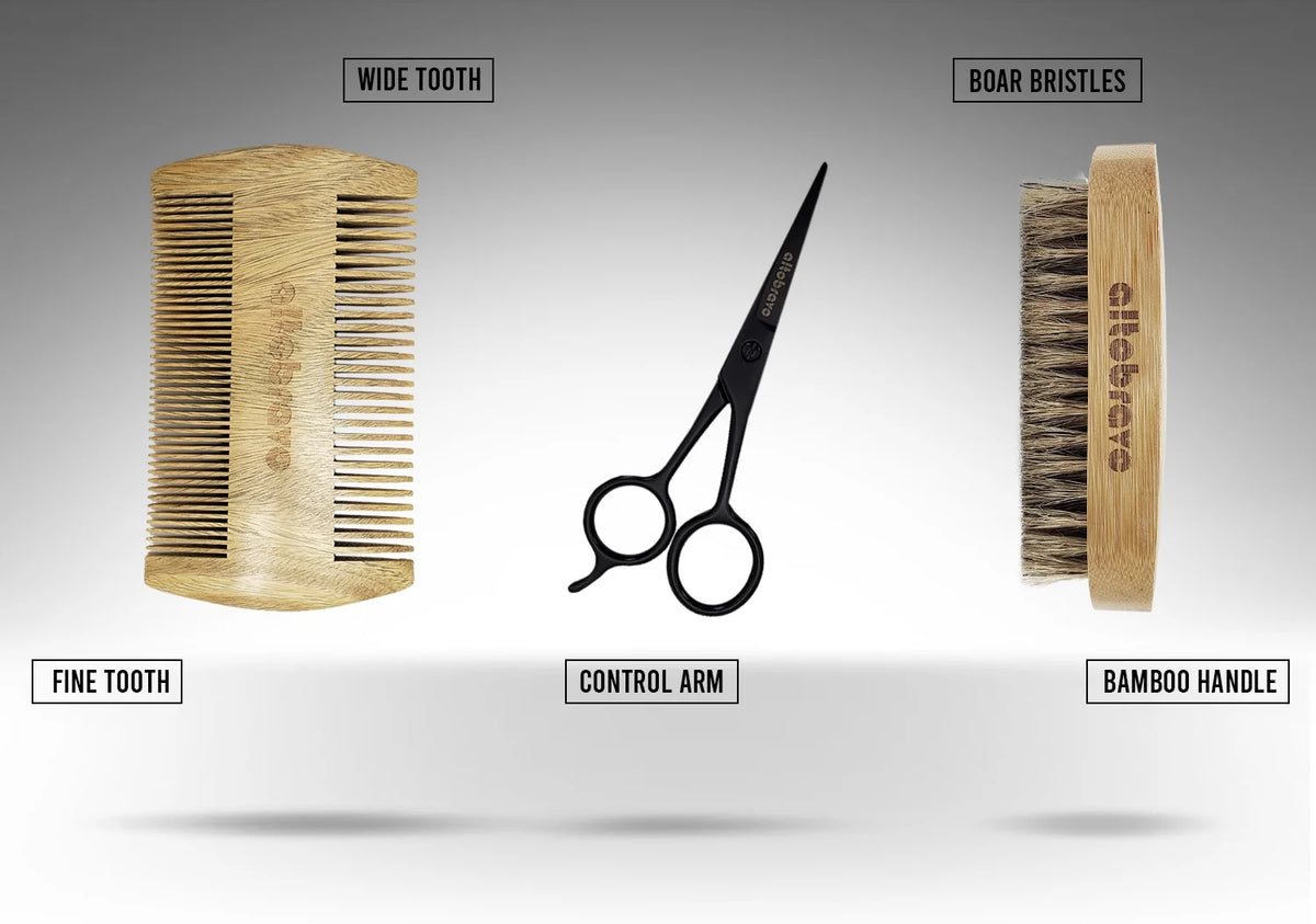 Beard Kit with Beard Oil, Beard Balm, Beard Brush, Beard Comb, Scissors in Bamboo Gift Box U157