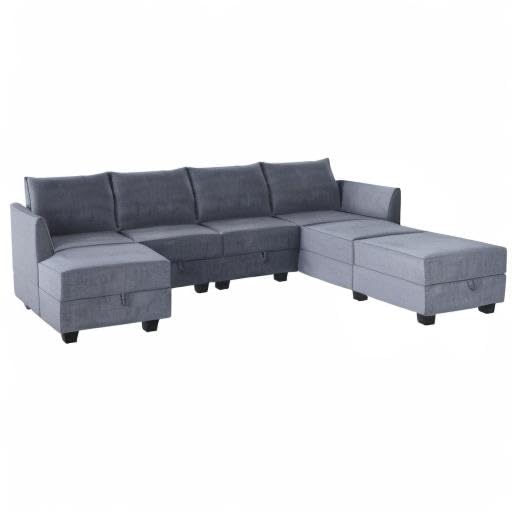 Bluish Grey Modular Sectional Sofa with Storage Seat U963545