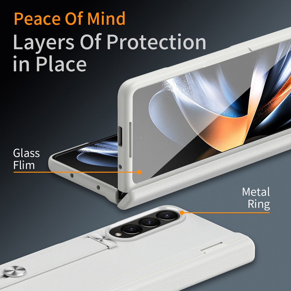 Slim White PU Leather Case for Samsung Galaxy Z Fold 4 with Tempered Glass Screen Protector W465224
