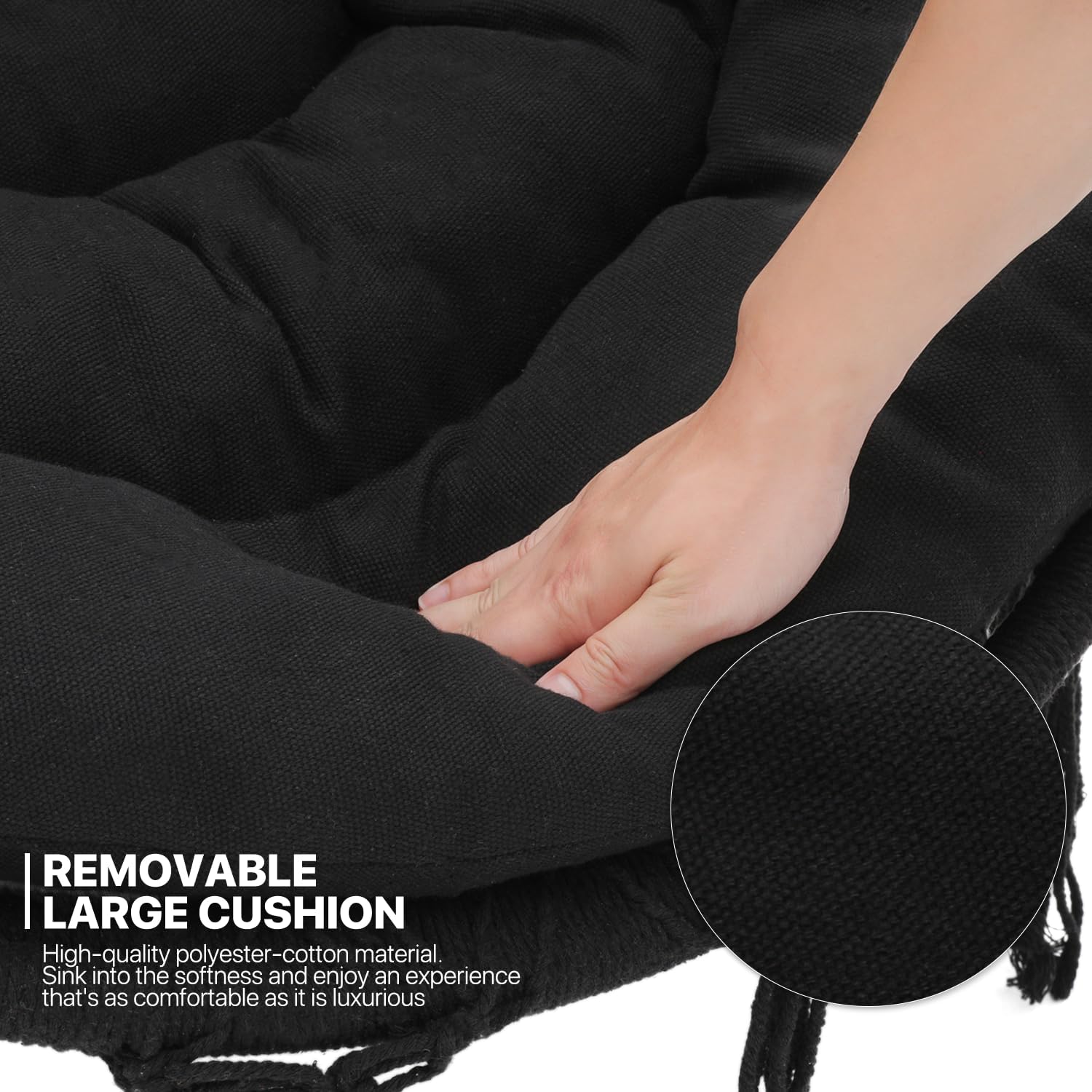 Black Hanging Hammock Chair with Large Padded Cushion, 350 Lbs Capacity X252