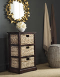 Distressed Black 3 Wicker Basket Storage Side Table Z78115
