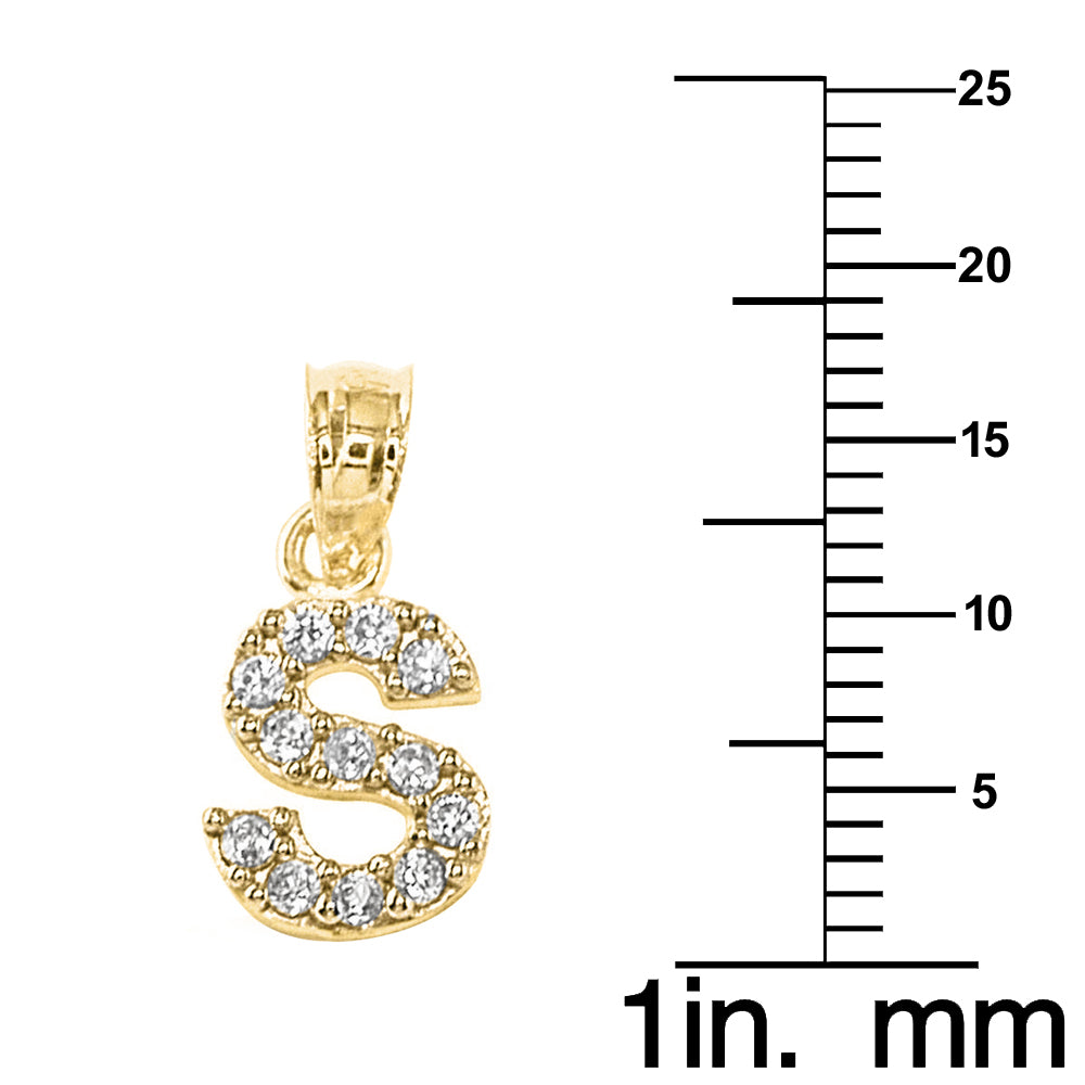 14K Yellow Gold Cubic Zirconia Initial Letter 'S' Pendant with 16" Chain Necklace A146811