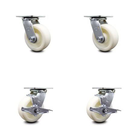 Nylon Swivel Caster Set of 4 with Brakes White Wheels Y96424