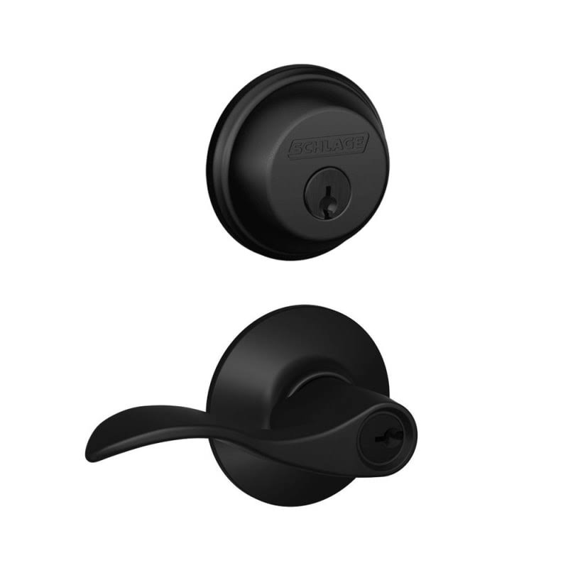 Matte Black Keyed Entry Door Lever Set and Deadbolt Combo B450846