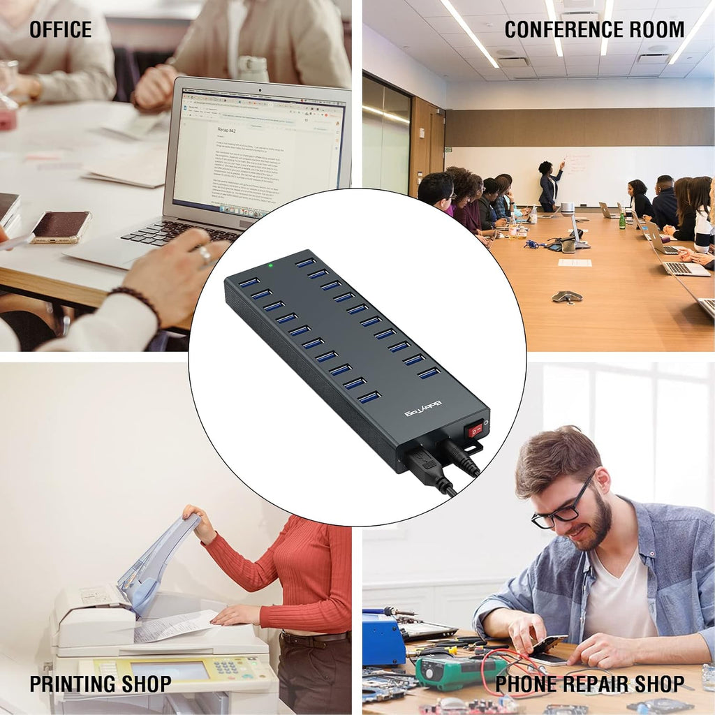 Powered USB hub 20 Ports with 12V/8A-120W Power and Data Cable D86129