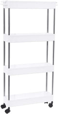 4 Tier Narrow Sliding Storage Organizer Rack Rolling Cart (White) S571699