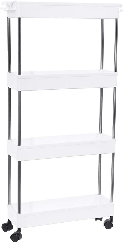 4 Tier Narrow Sliding Storage Organizer Rack Rolling Cart (White) S571699