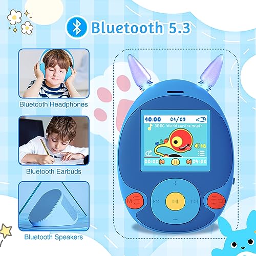 64GB MP3 Player with Bluetooth, Front Speaker, Games, Recorder, Ear Lights, Alarm, Expandable Up to 128GB C507026
