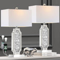 Set of 2 Dimmable Touch Silver Mirrored Bedside Table Lamps with USB Ports W8518