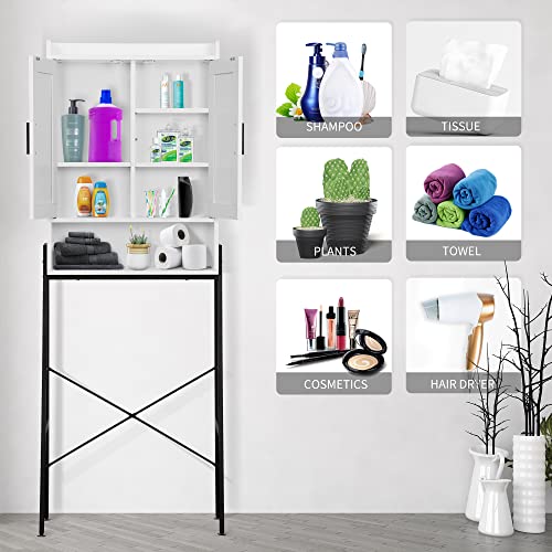 Wooden Over The Toilet Storage Cabinet with Double Door and Adjustable Feet Q86342