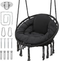 Black Hanging Hammock Chair with Large Padded Cushion, 350 Lbs Capacity X252