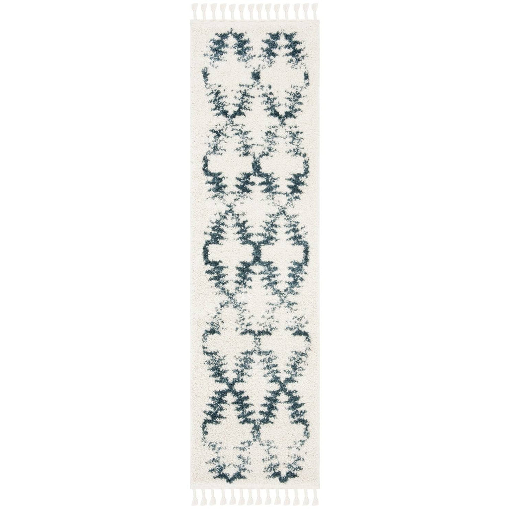 Cream / Blue Shag Rug J402