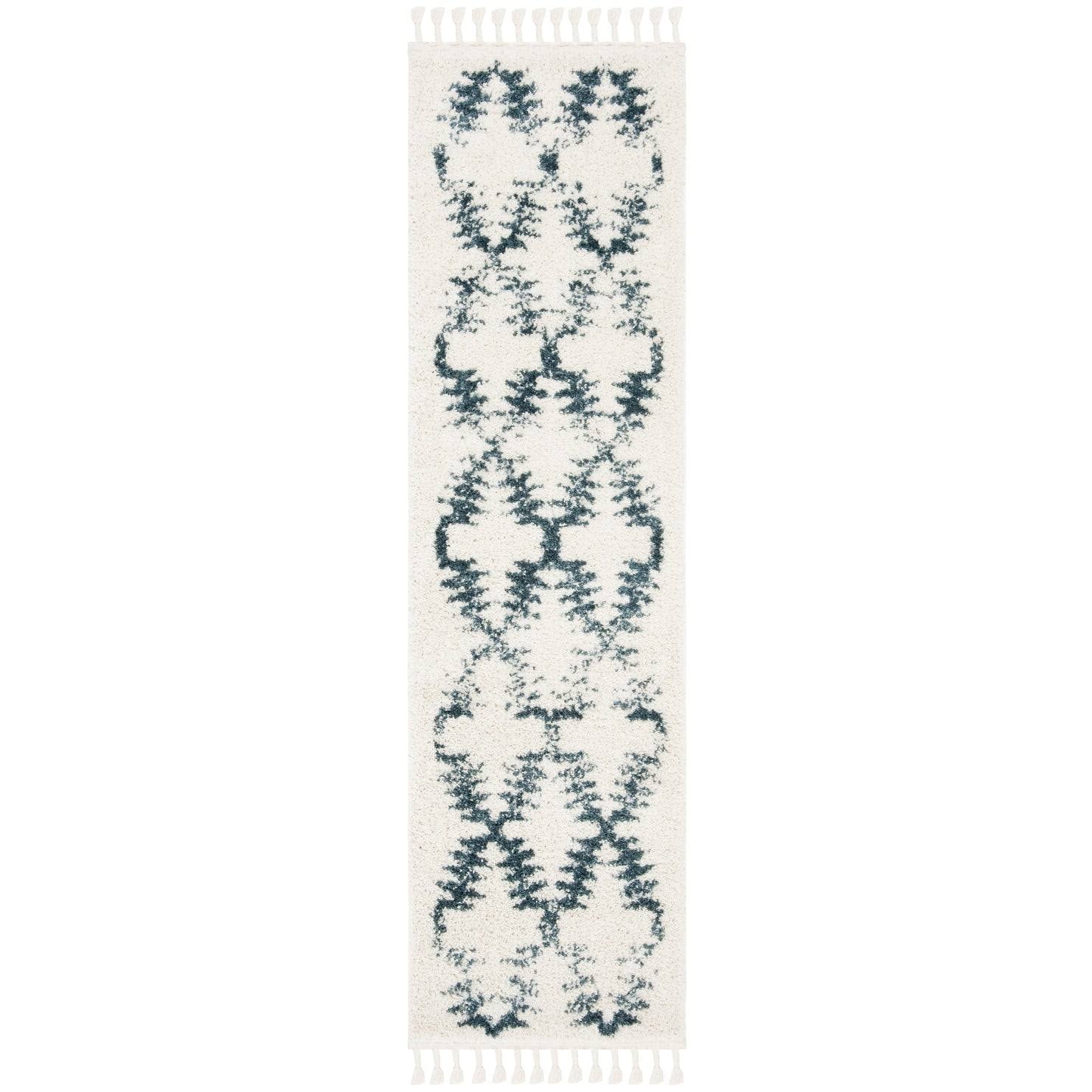 Cream / Blue Shag Rug J402