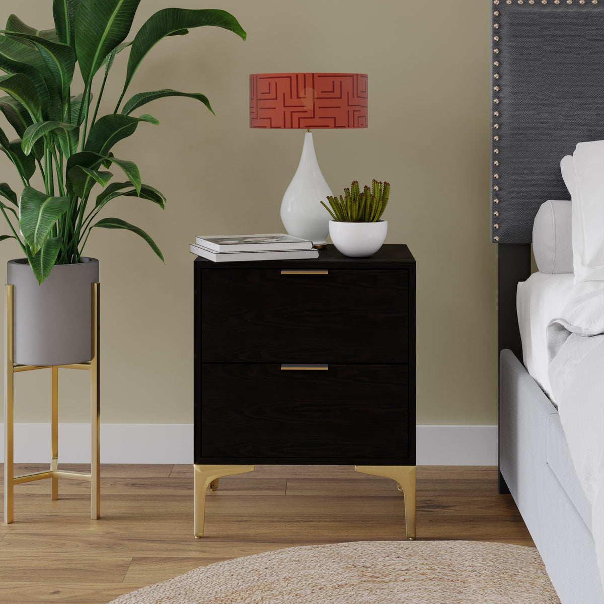 Charcoal Nightstand with 2 Storage Drawers R310