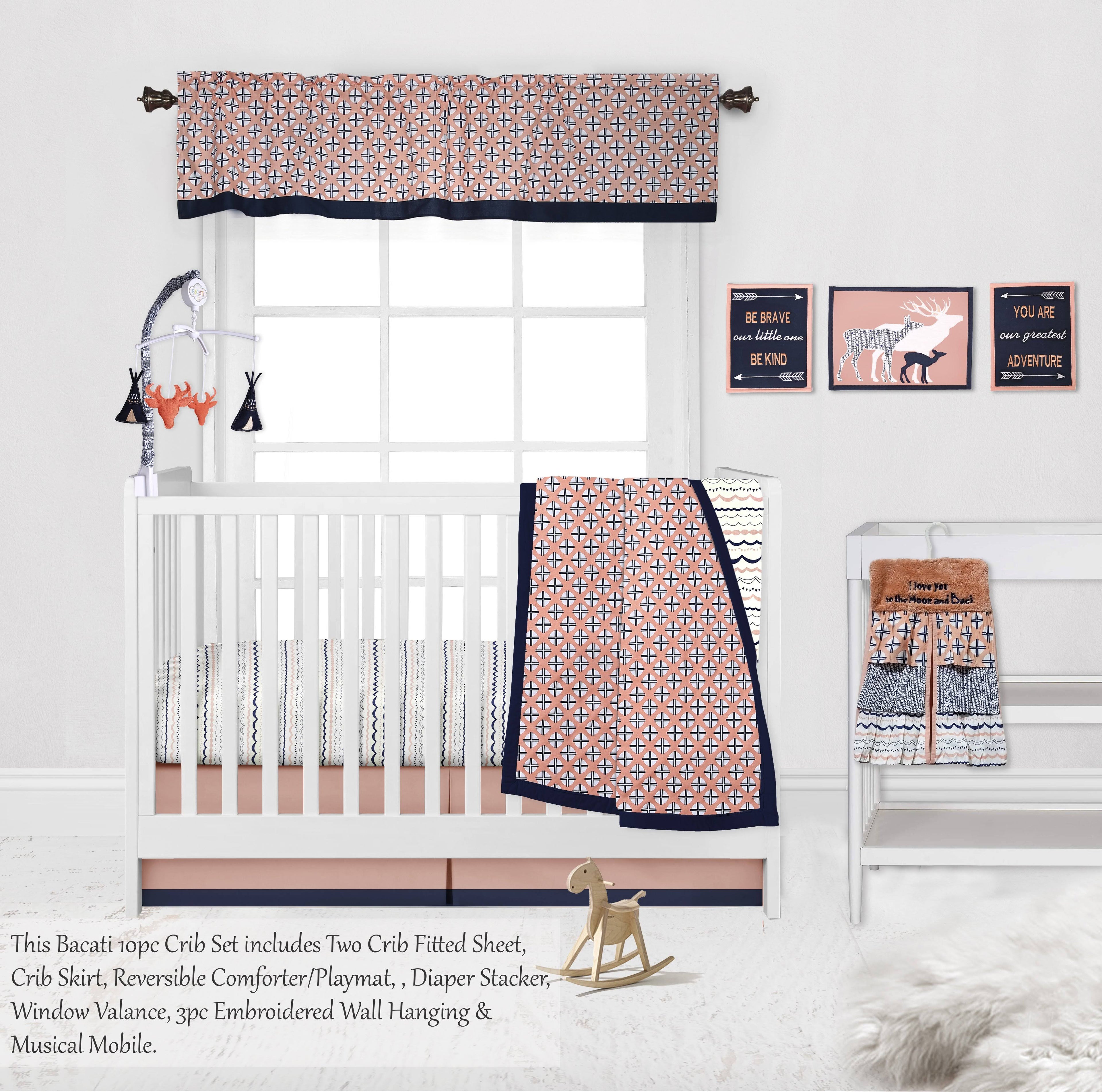 10-Piece 100% Cotton Percale Crib Bedding Set with 2 Crib Fitted Sheets P671896