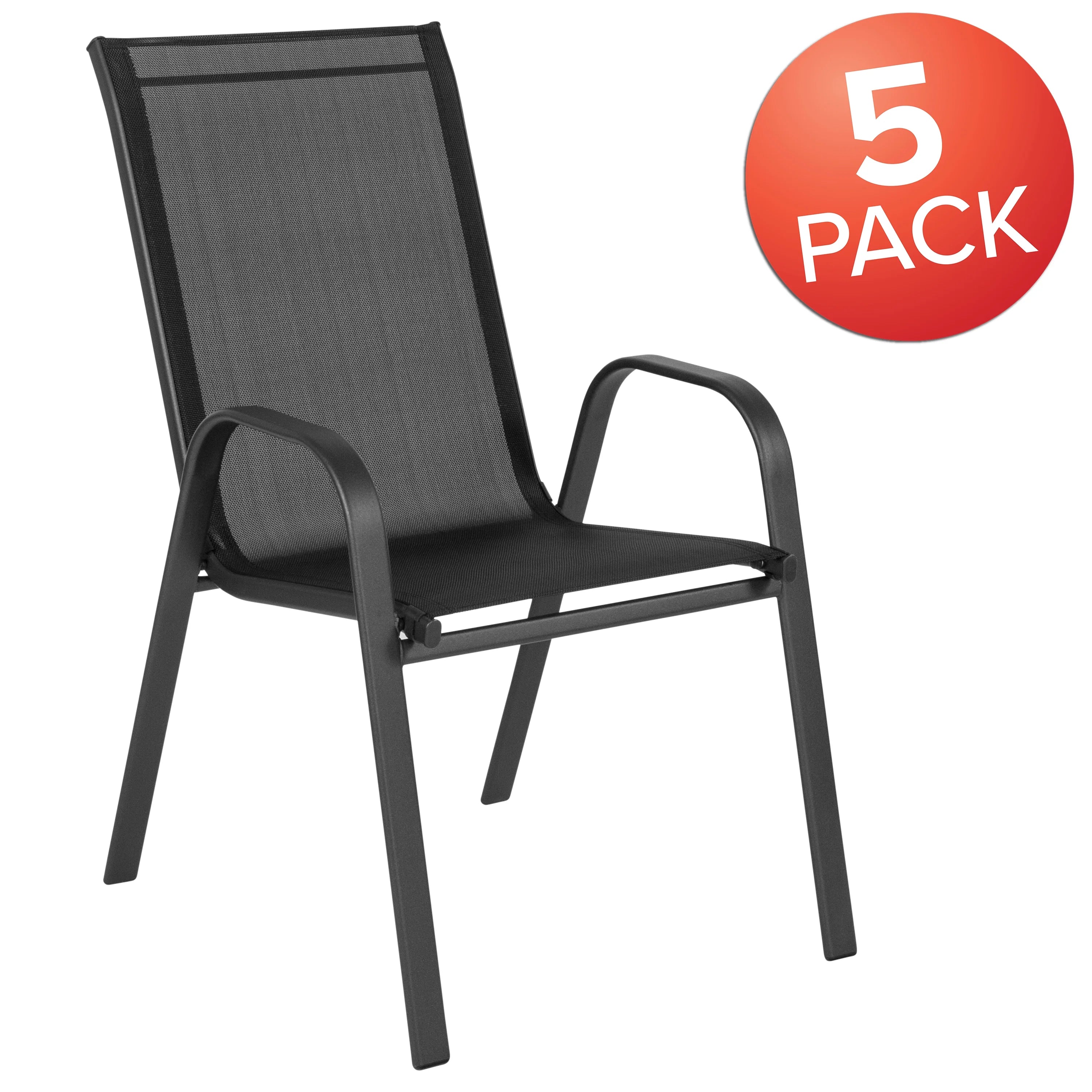 5 Pack Black Outdoor Stack Chair with Metal Frame M7831