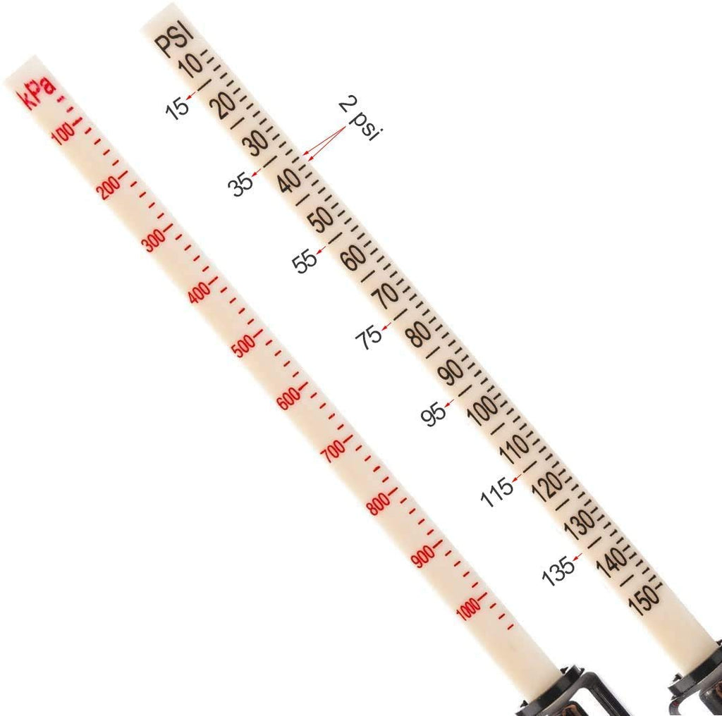 Tire Pressure Gauge 10-150PSI 100-1000KPa Dual Head Chucks Silver (10 Packs) N440