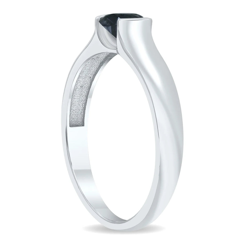 10K White Gold Half Bezel Black Diamond Solitaire Ring S19436