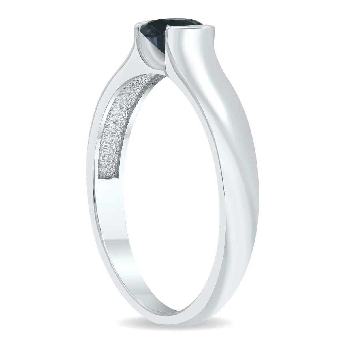 10K White Gold Half Bezel Black Diamond Solitaire Ring S19436