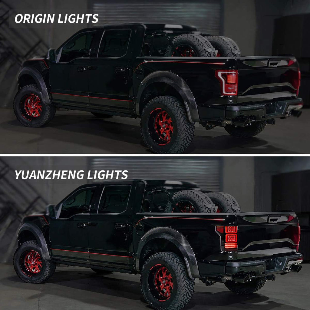 LED Projector Headlights and Clear Tail Lights with Red Turn Signal Lights for Ford F150 2018 2019 2020 L5465