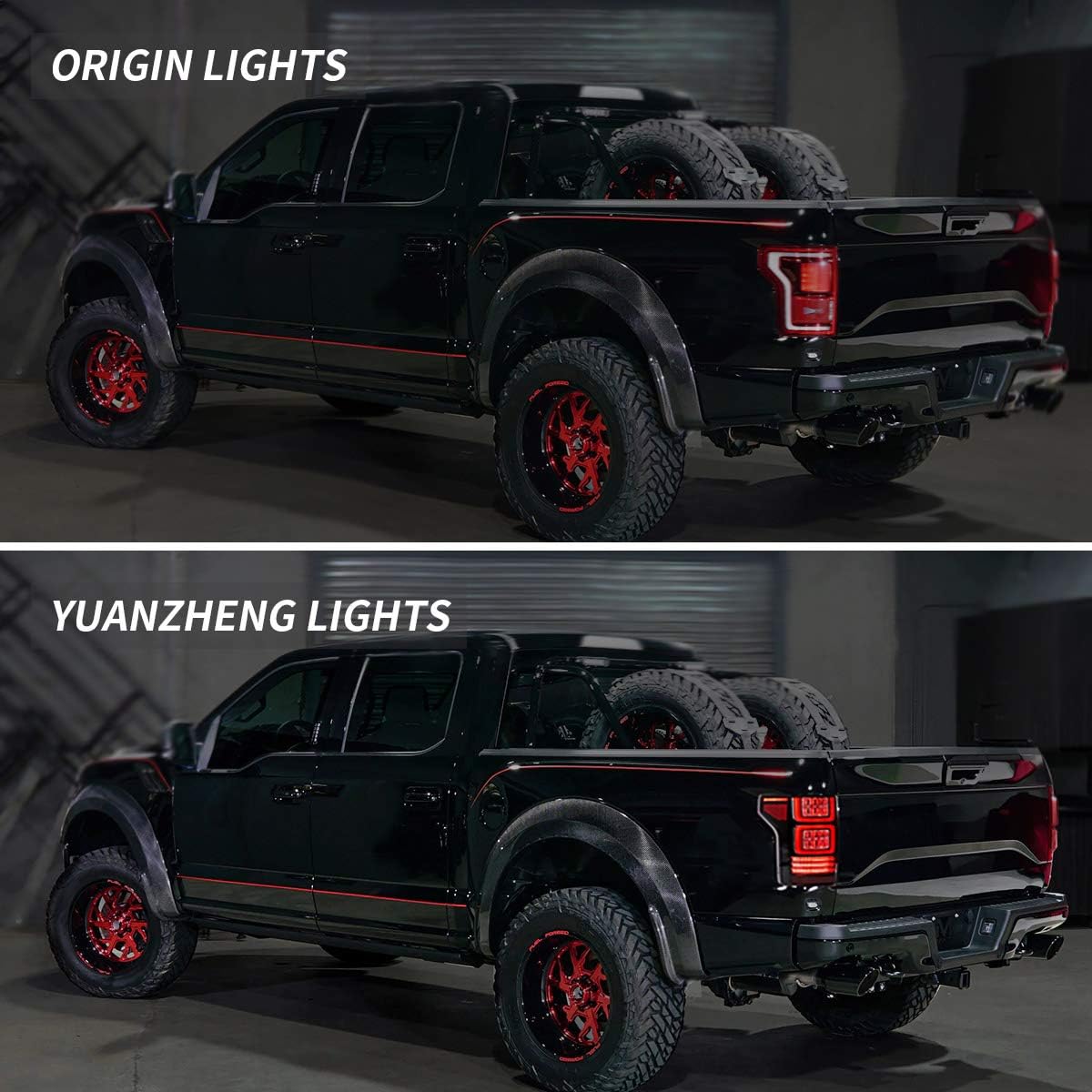 LED Projector Headlights and Clear Tail Lights with Red Turn Signal Lights for Ford F150 2018 2019 2020 L5465