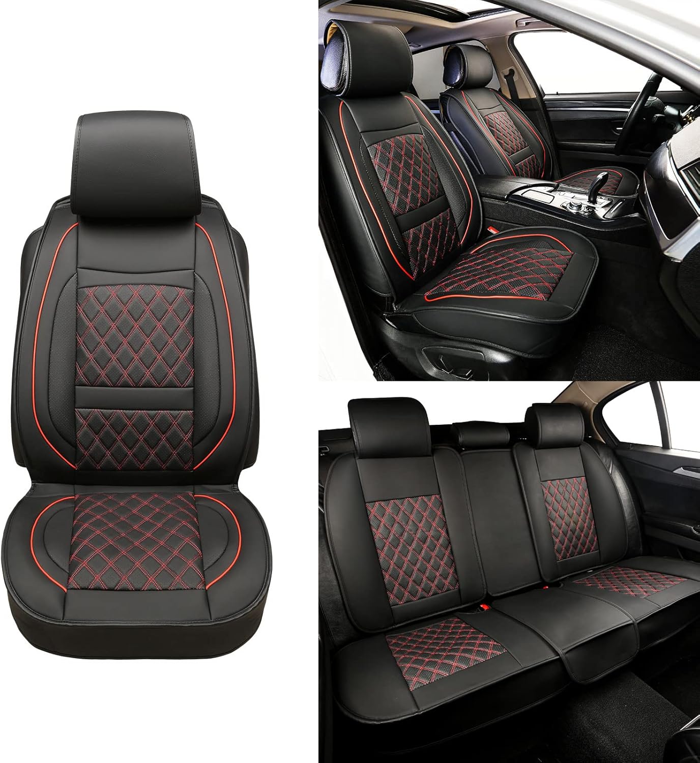 Black Leather Car Seat Covers with Backseat Storage D3166