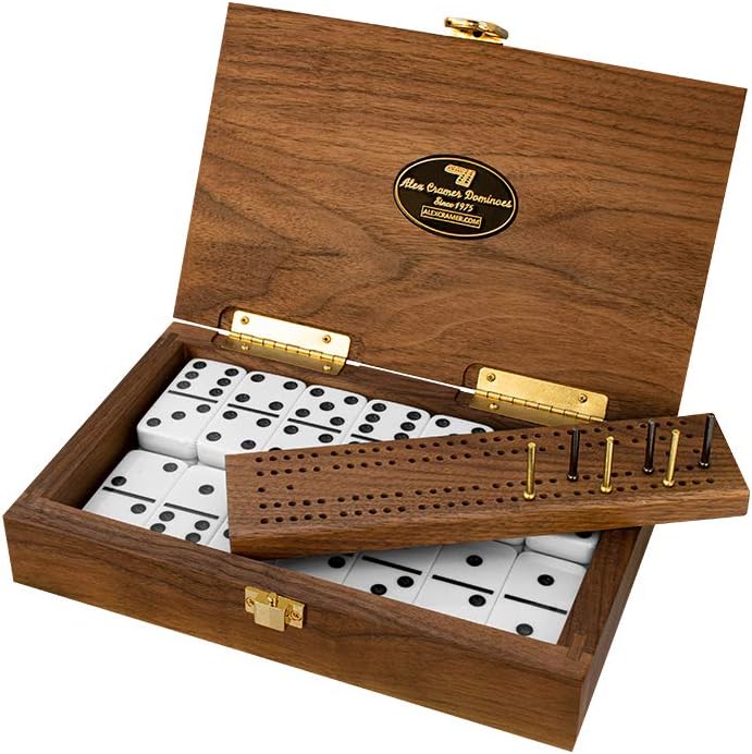 Classic Domino Set with Black Walnut Case 28 Double-Six Dominoes S894102