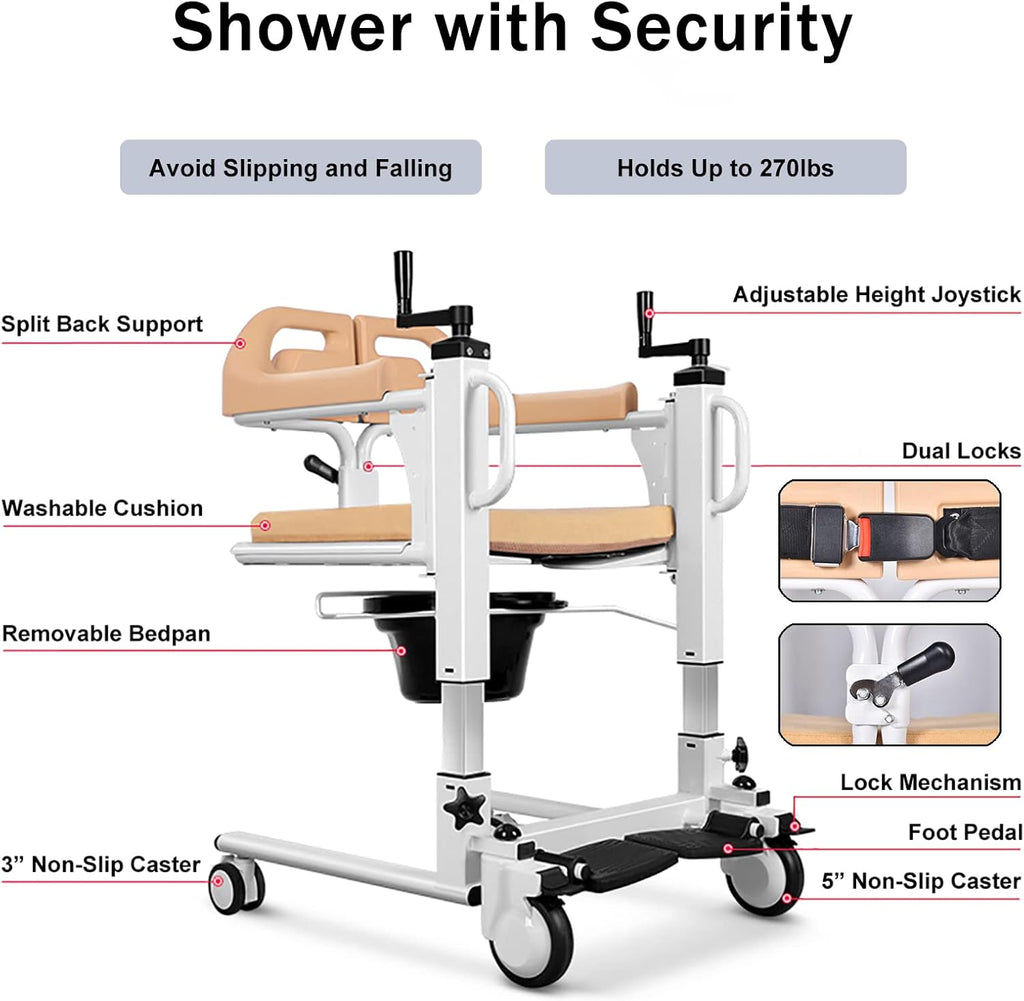 Patient Lift Wheelchair with 180 Split Seat, Bedside Commode D929637