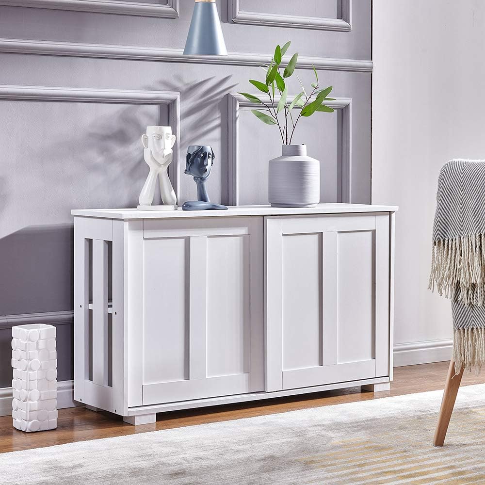 Warm White Kitchen Storage Sideboard with Sliding Door A449800