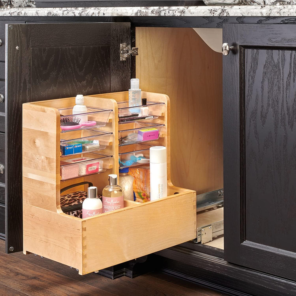30 Inch Floor Mount L Shaped Wood Sink Vanity Cabinet with Soft Close Slides and Bins Y66550
