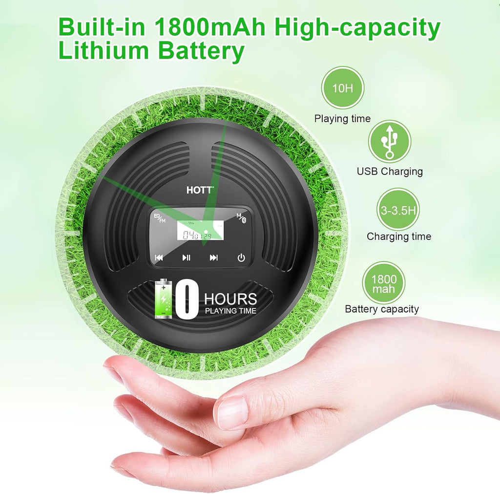 Portable CD Player with Bluetooth FM Transmitter AUX Output Rechargeable 1800mah X710687