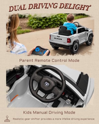 12V Licensed Ram 1500 Ride on Toy with Parent Remote Control (Black) Q92856