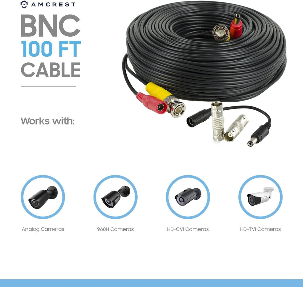 100 Feet Pre-Made Siamese BNC CCTV Security Camera Cable with Two Female Connectors I472487