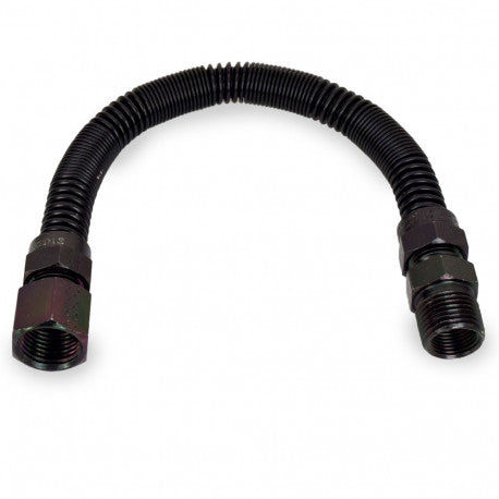 12" Low-Visibility Black Stainless Steel Gas Fireplace Connector, 1/2" MIP x 1/2" FIP, 3/8" ID A829