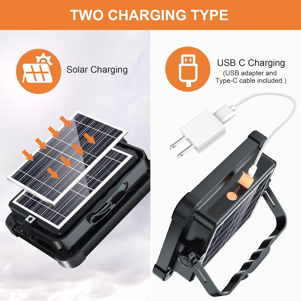 Rechargeable LED Work Light with Solar Panel, 336 LEDs, 12000mAh Y4081