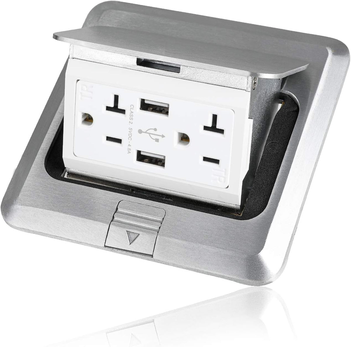 Pop Up Floor Electrical Outlet Stainless Steel Box Kit, 20A Tamper-Resistant Receptacle Outlet B33213
