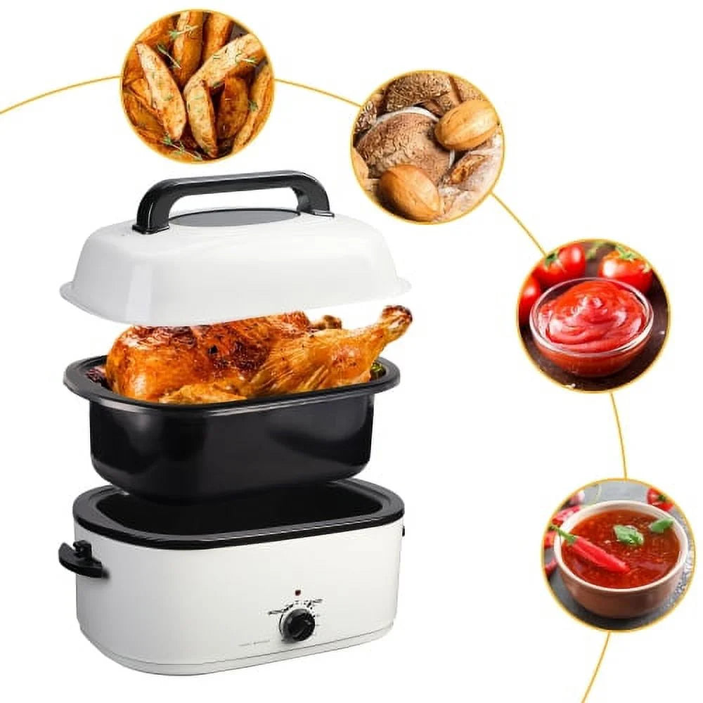White 20 QT Stainless Steel Electric Roaster with See-through Lid G26097