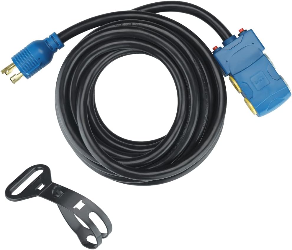25 Feet 30 Amp 10 Gauge 4 Prong Generator Extension Cord 125/250V 7500W Pack of 2 L296279